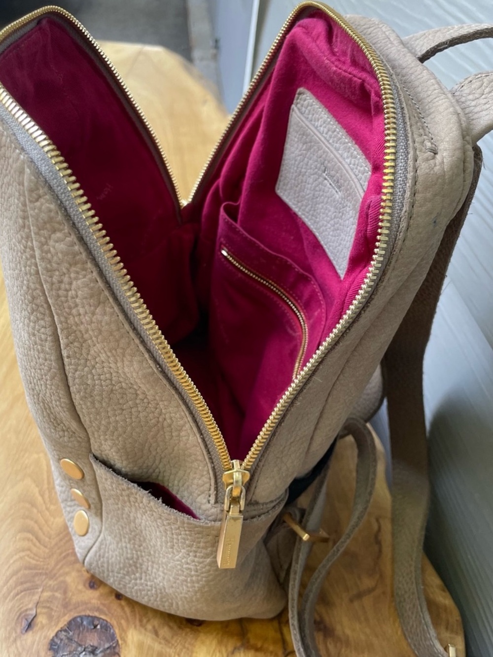 Hammitt Beige Leather Backpack with Gold Hardware and Red Interior - Picture 2 of 9